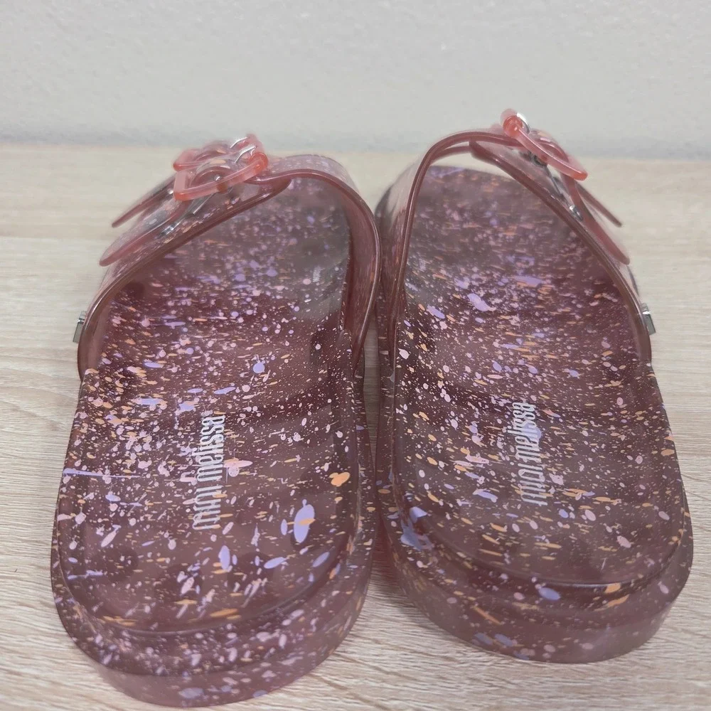 Mini Melissa Cosmic Splash Double Buckle Jelly Slides Kids Size 34 Glitter...